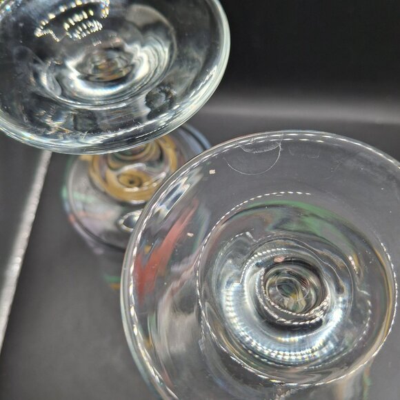 Vintage Hand-Painted Fiesta Pastel Striped Stemmed Footed Wine Glasses Set of 2 - Picture 6 of 6